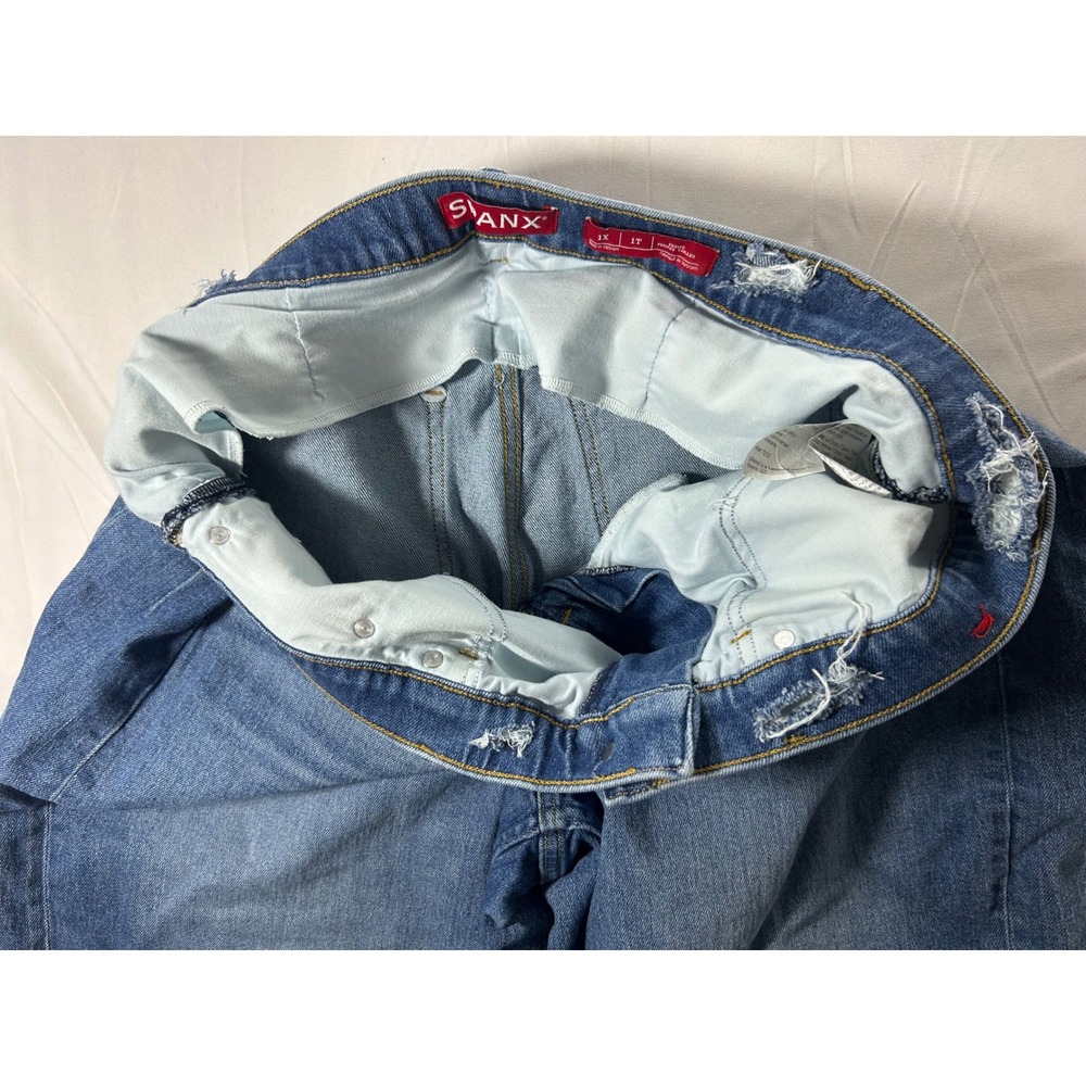 Spanx Ankle Wide Leg Jeans Medium Wash Blue Denim 1X 1T Petite - Picture 9 of 9